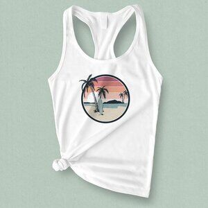 Tropical Beach Tank Top – Retro Surfer Sunset Graphic